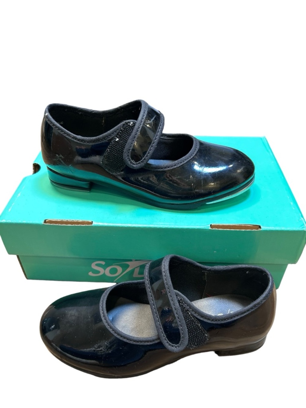 So Danca girls black patent leather rap shoes size 11.5 Mary Janes dance